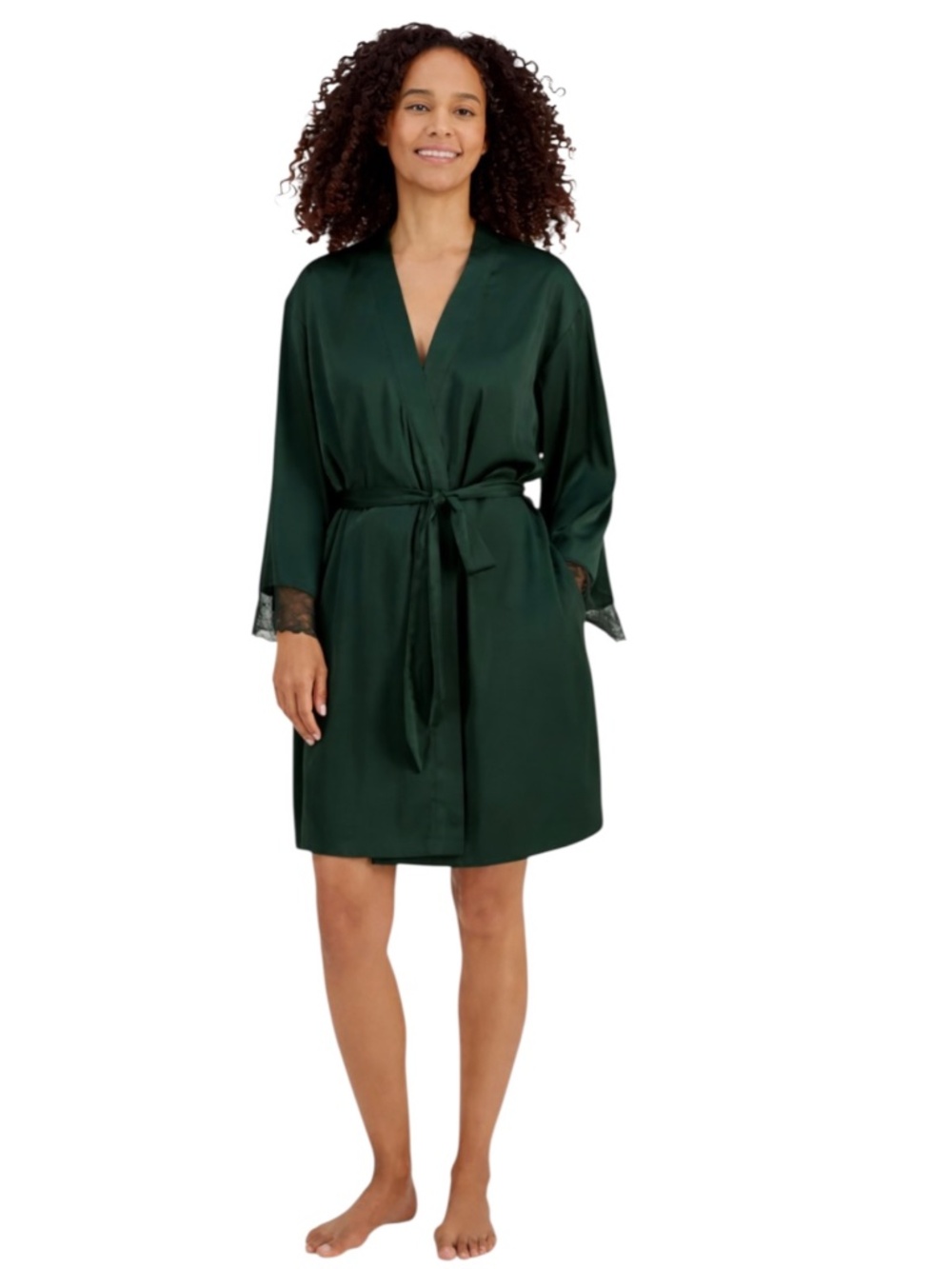 I.n.c. International Concepts Women's Lace-Trim Stretch Satin Robe Size L - NWT